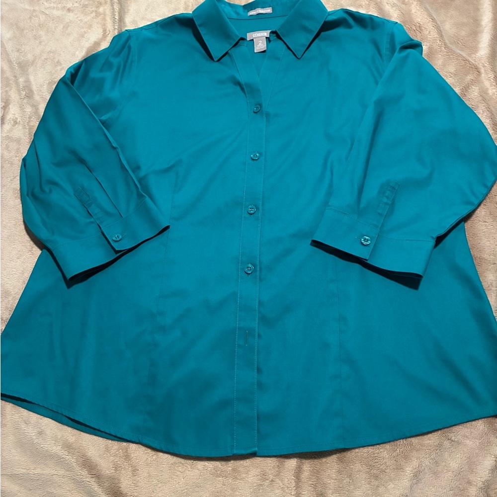 Chico’s Women’s Teal large Button-Down Blouse